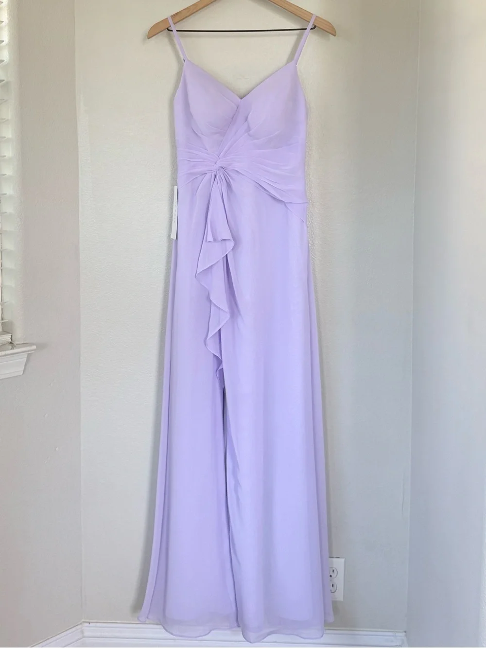 AZAZIE NWT 2 A2 Emerald Chiffon Gown Dress in Lilac • V-Neck High Slit Flowy - Picture 2 of 16